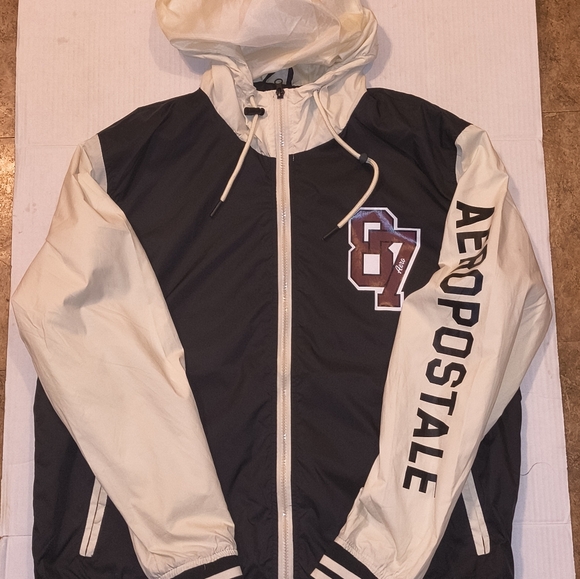 Aeropostale Black and Cream Men's Jacket - Picture 1 of 7